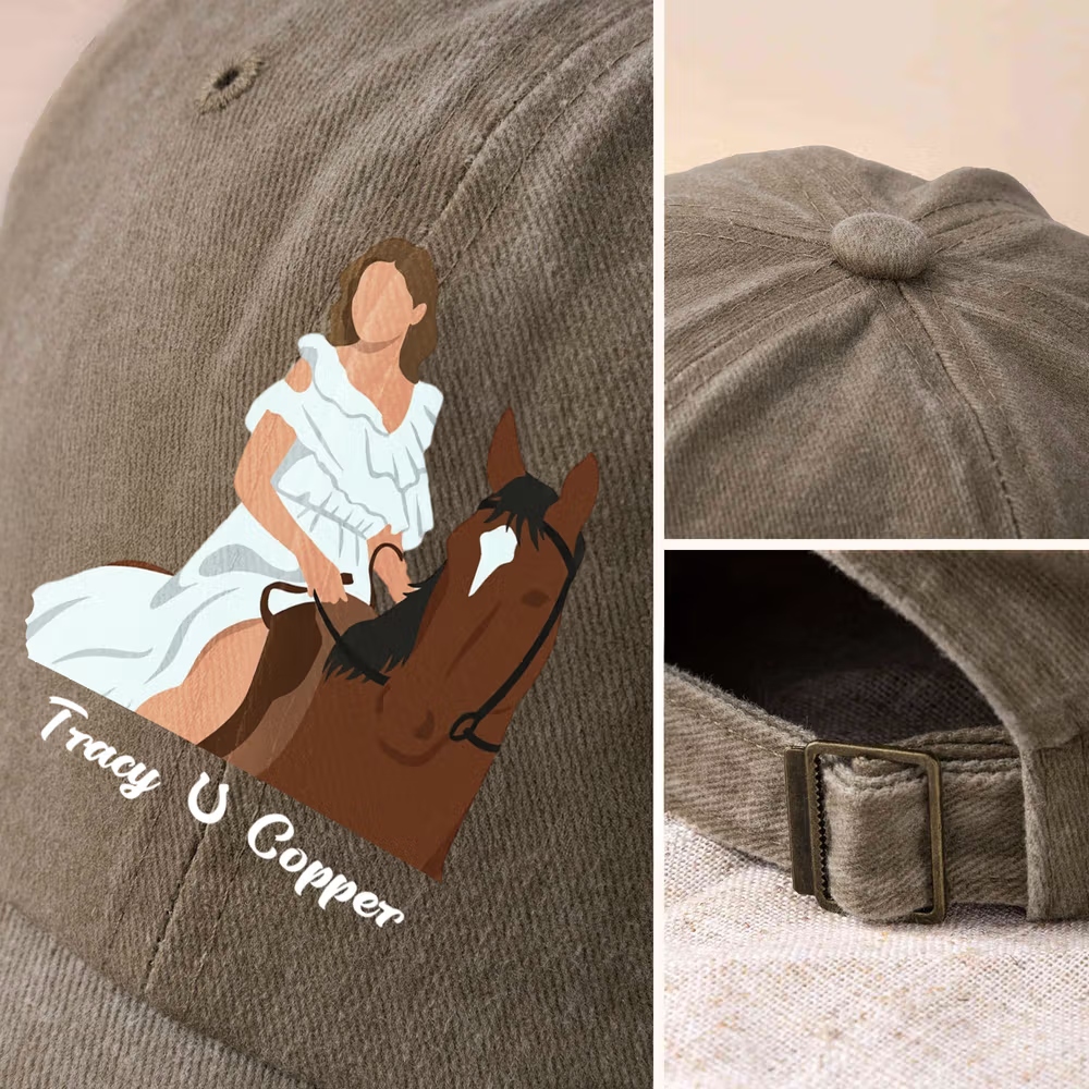 Personalized Multicolor Cartoon Horse & Rider Baseball Cap with Name, Custom Photo Print, Everyday Wear Equestrian Hat Gift for Friends and Horse Lovers