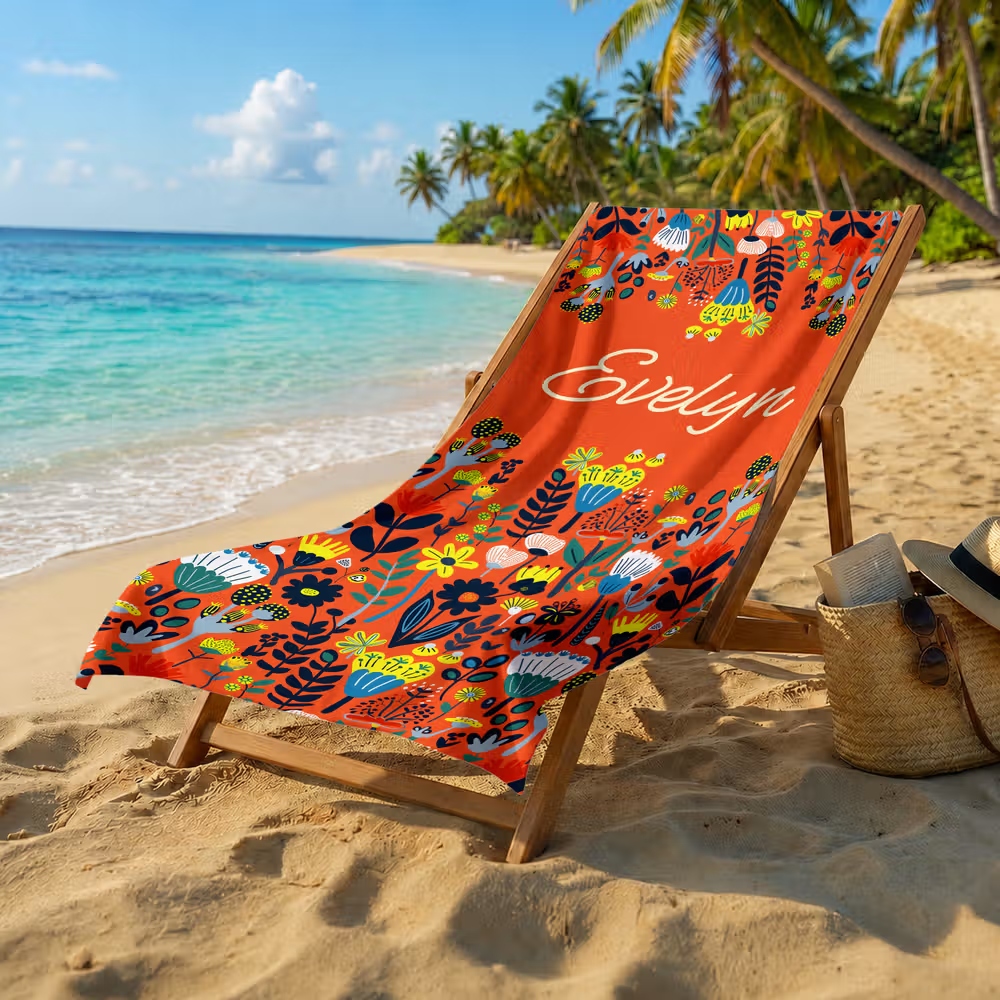 Personalized Floral Beach Towel with Name Custom Summer Gift for Women and Girls
