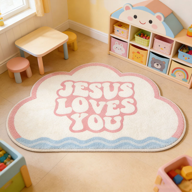 Personalize Jesus Loves you Christian Rug with Custom Name Vintage Rug Valentine Gift Religious Gift for her