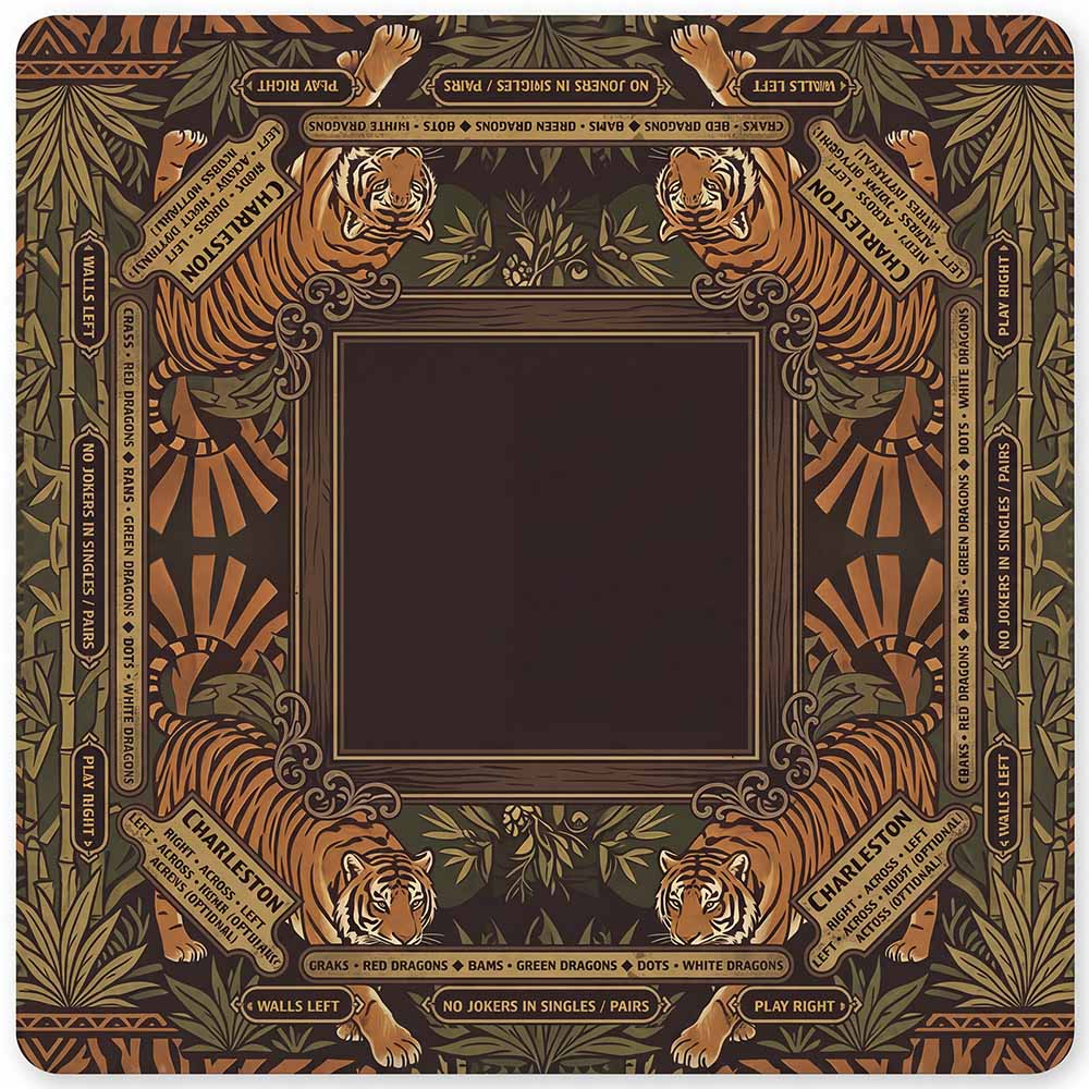 Masculine Mahjong Mat with Instructions Rules Tiger Design