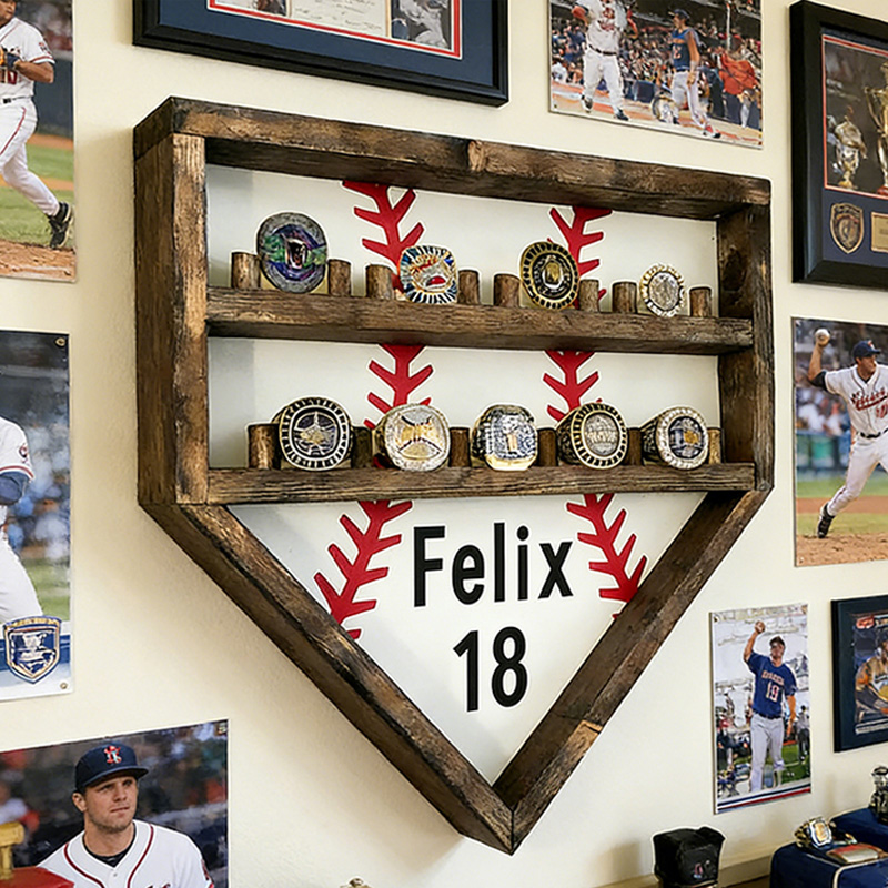 Personalized Baseball Home Plate Championship Ring Display for Baseball Stars