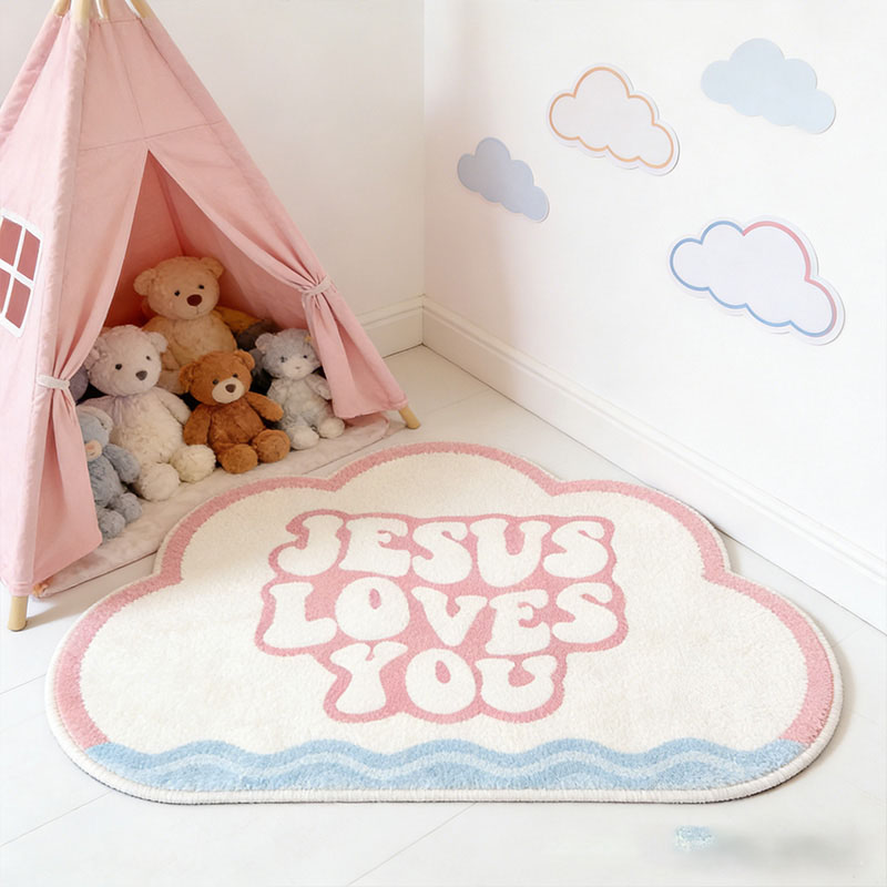Personalize Jesus Loves you Christian Rug with Custom Name Vintage Rug Valentine Gift Religious Gift for her