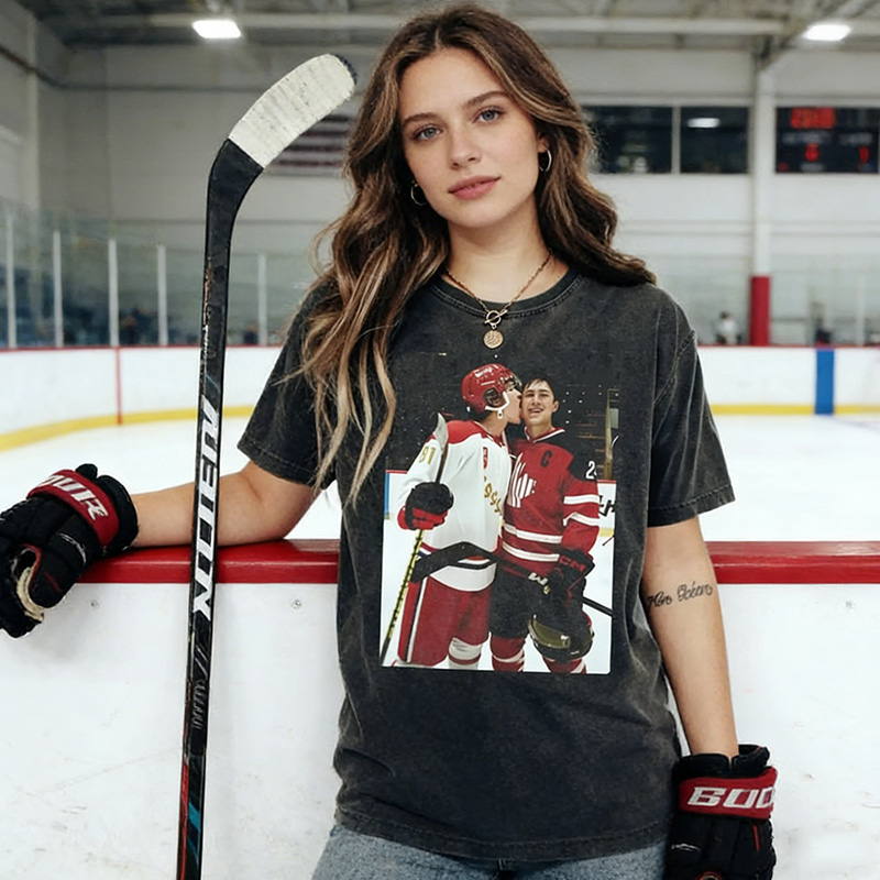 Personalized Ice Hockey Fans Washed T-Shirt with Custom Player Colorful Image Gift for Fans
