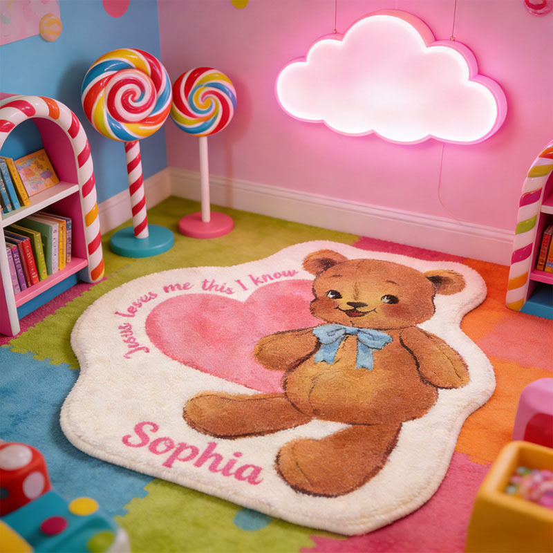 Personalize Jesus Loves Me this i Know Vintage Bear Christian Rug with Custom Name Valentine Gift Religious Gift for her