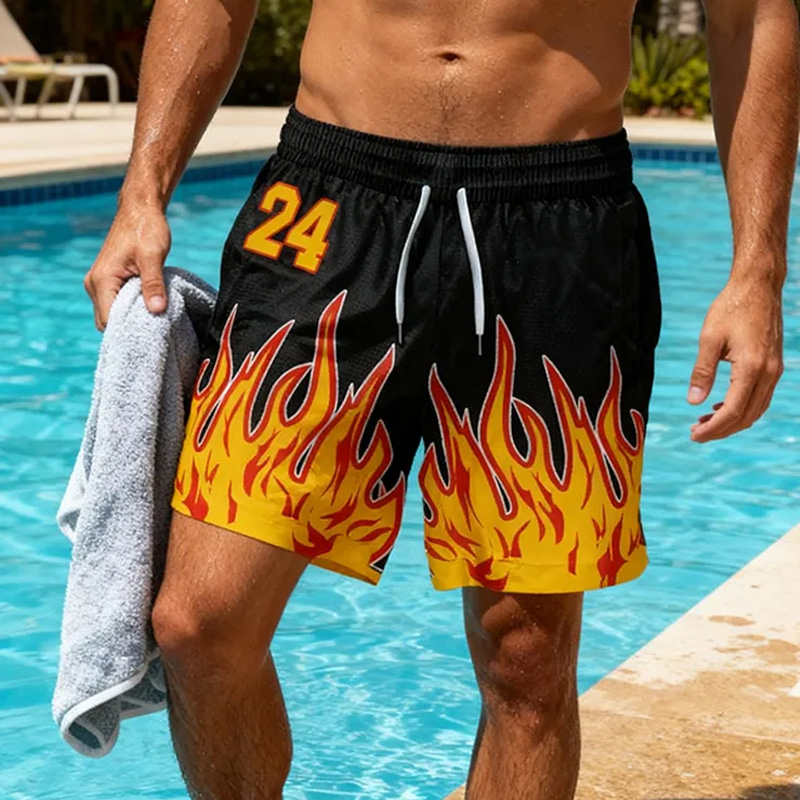 Personalized Sports Shorts with Dynamic Flame Pattern for Sports lovers