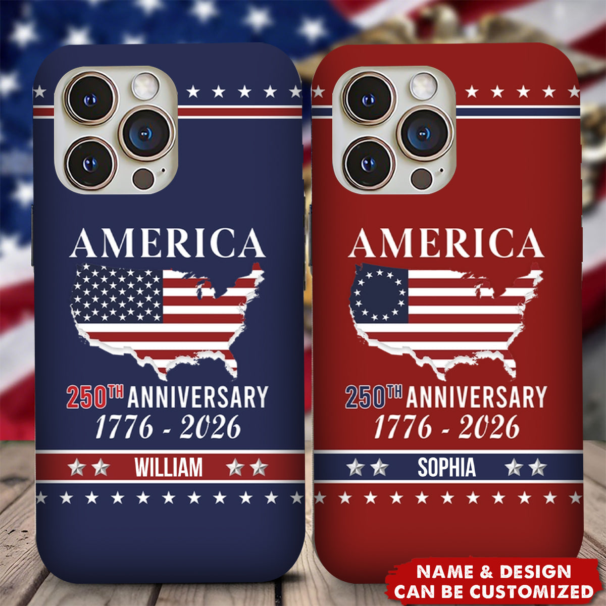 Personalized Family Name America 250th Anniversary Phone Case Anniversary Gifts For Women Men Freedom Is Our Legacy