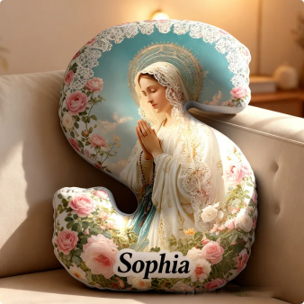Personalized Our Lady of Grace Graphic 3D Print Letter Pillow with Custom Name Home Decor Religious Gift Catholic Faith Gift for Her