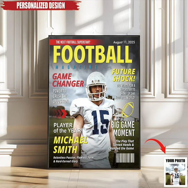 Personalized American Football Magazine Cover Poster with Custom Photo and Text