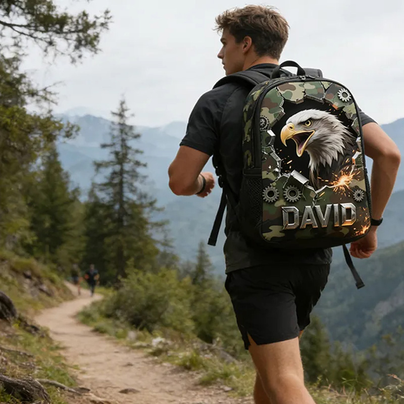 Personalized Mascot Backpack with Custom Name and Camo Design for Football and Outdoor Enthusiasts