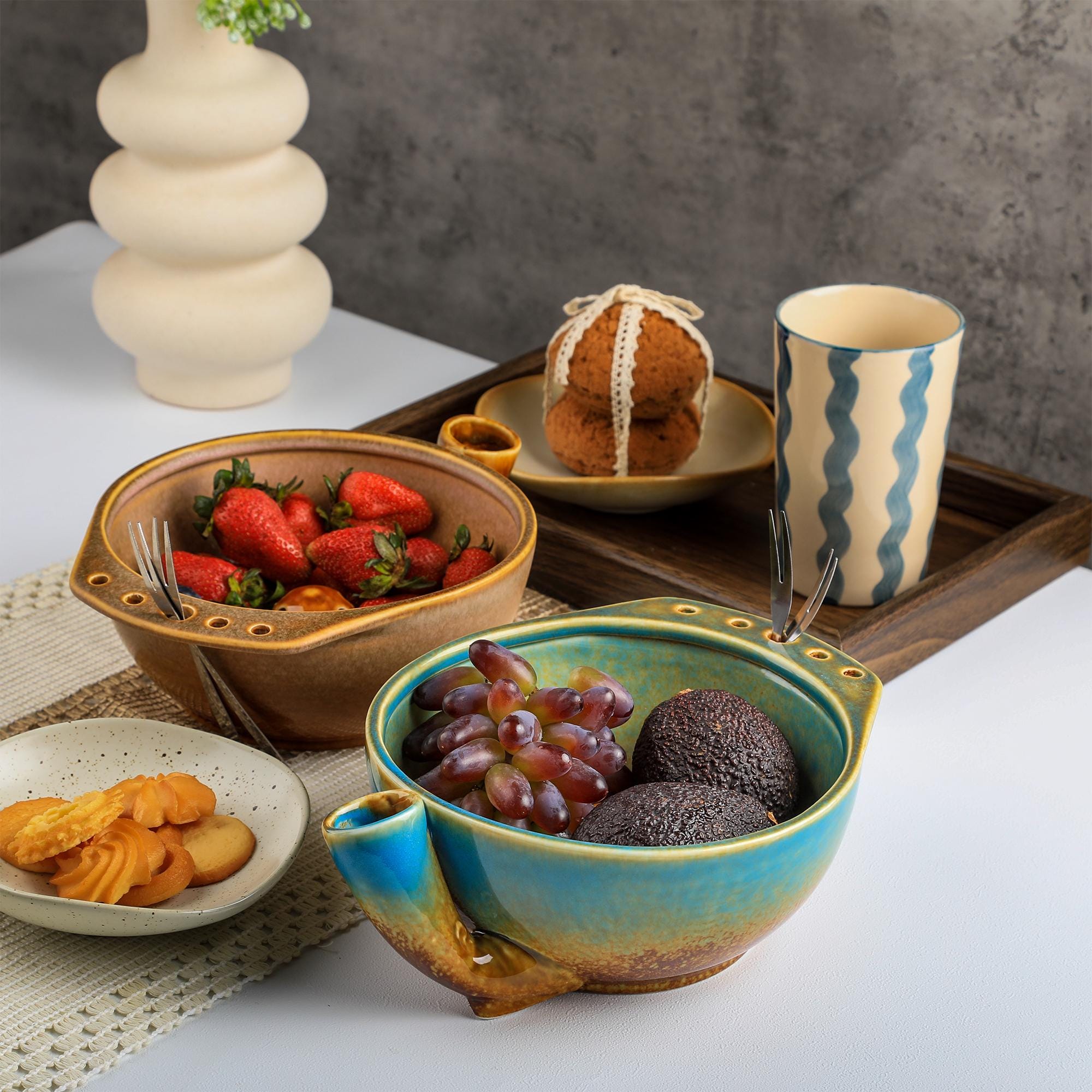 Vortex Berry Washing Bowl Handmade Ceramic Fruit Rinse Bowl Strawberry Blueberry Rinser Kitchen Colander Gift