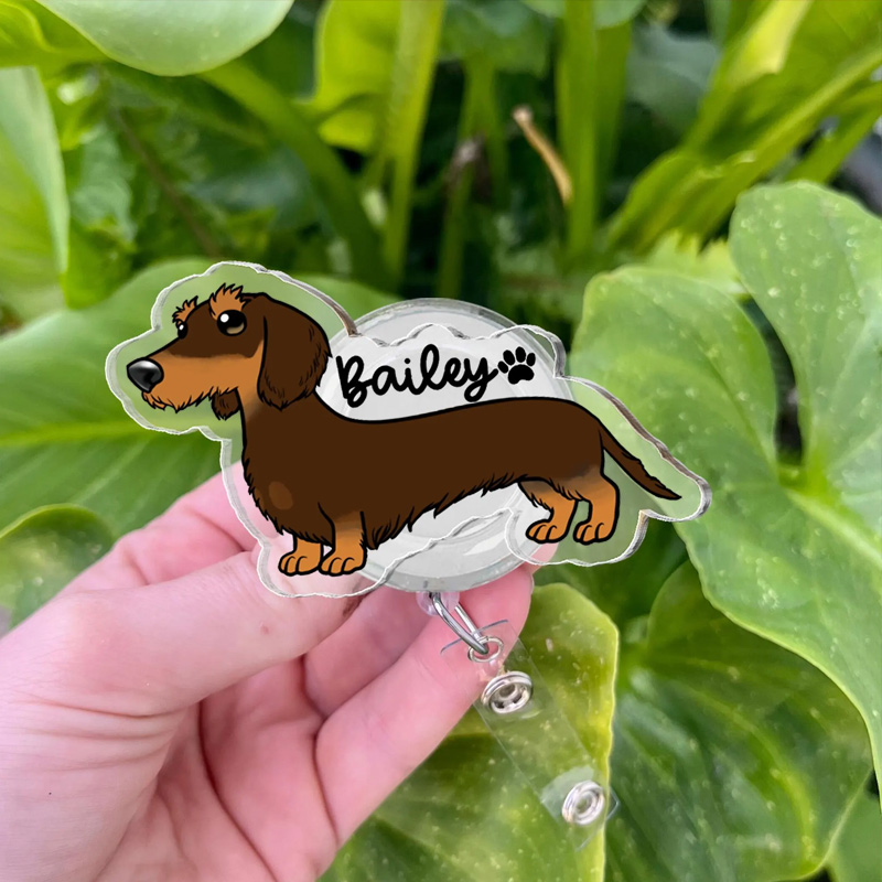 Personalized Daschund Badge Reel Daschund Nurse ID Holder Nurse Gift 
