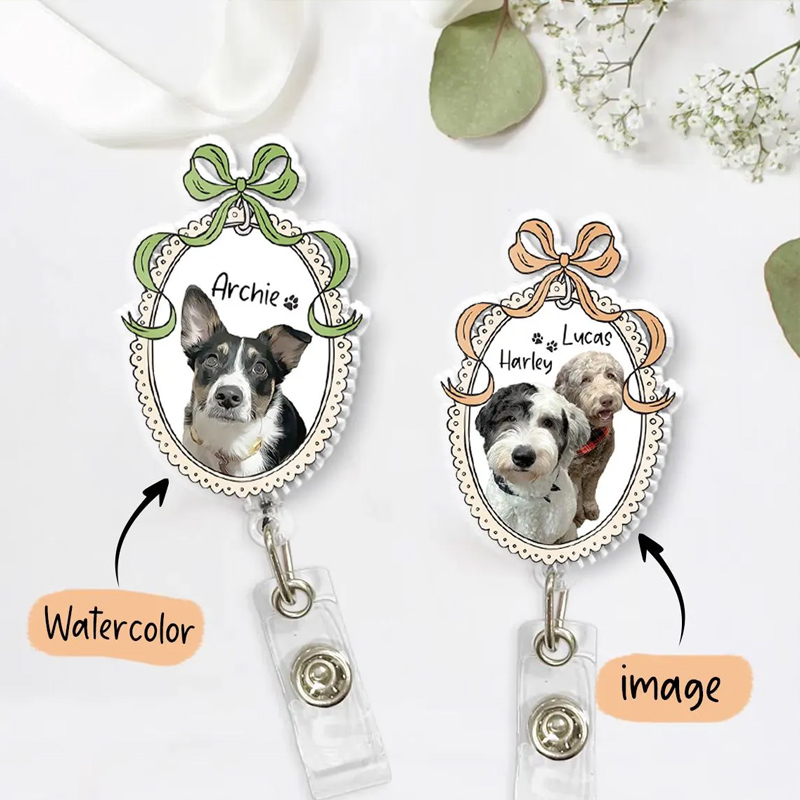 Personalized Pet Portrait Photo Badge Reel Nurse Badge Reel Retractable Badge Holder Gift for Pet Lovers