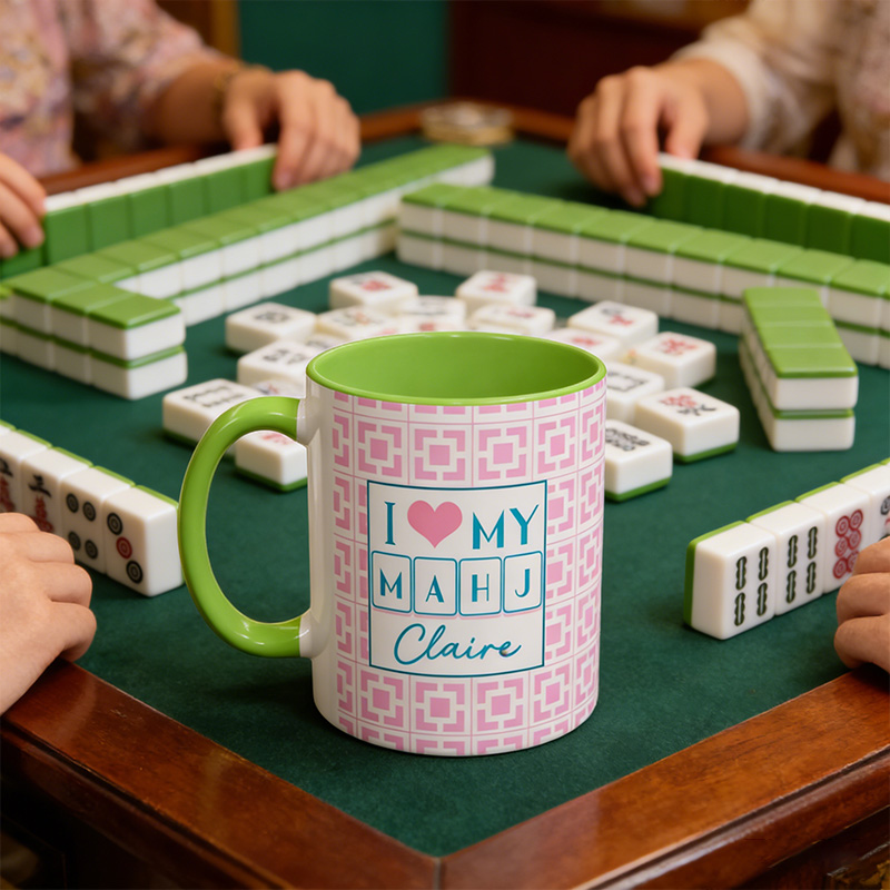 Personalized Mahjong Mug I Love My Mahj Pink & Green Mug Gift for Mahjong Enthusiast