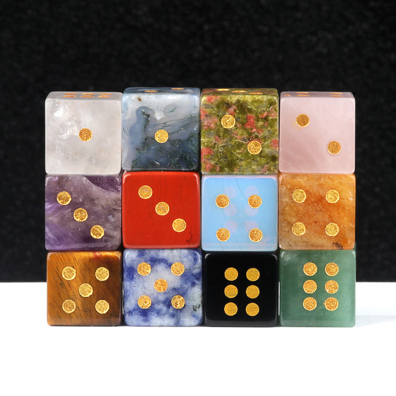 Natural Crystal Mahjong 2 Dice Aquatic Agate Tiger's Eye Dice Semi-Precious Stone Dice Gift for Mahjong Enthusiast
