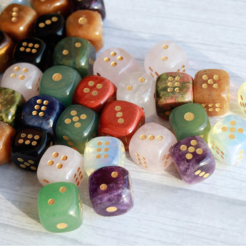 Natural Rounded Corner Crystal Mahjong 2 Dice Aquatic Agate Tiger's Eye Dice Semi-Precious Stone Dice Gift for Mahjong Enthusiast