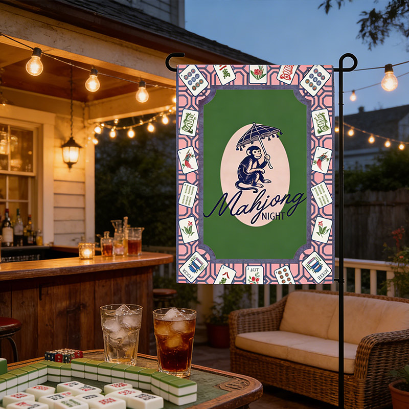 Mahjong Garden Flags Mahjong Nighe Purple Monkey Courtyard Decor Mahjong Parties and Gifts for Mahjong Enthusiasts