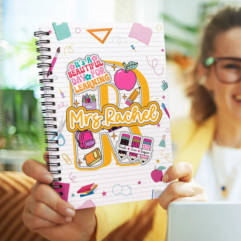 Personalized Cute Doodle Initial Spiral Notebook with Name Back to School Teacher Appreciation Gift for Teachers