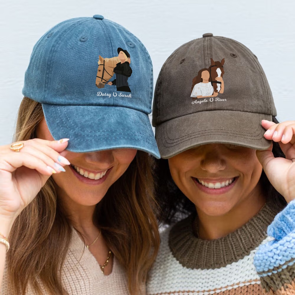 Personalized Multicolor Cartoon Horse & Rider Baseball Cap with Name, Custom Photo Print, Everyday Wear Equestrian Hat Gift for Friends and Horse Lovers