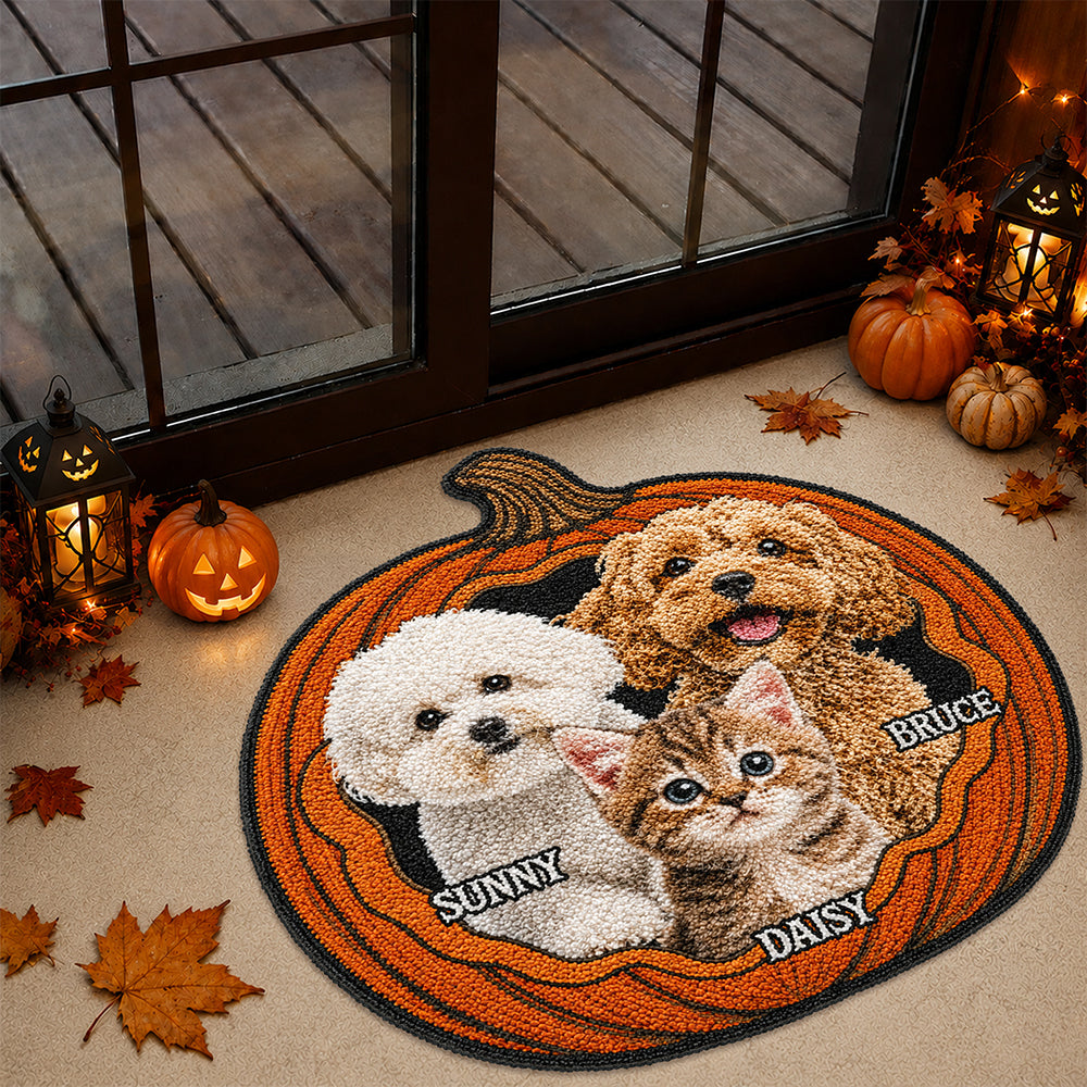 Personalized Shape Faux Cashmere Rug Custom Dog Cat Photo Halloween Pumpkin 