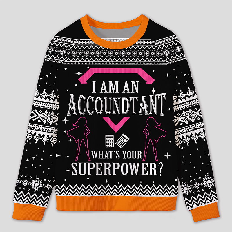 Personalized Super Accountant Humor Ugly Sweater Office Holiday Party Gift for Finance Pros