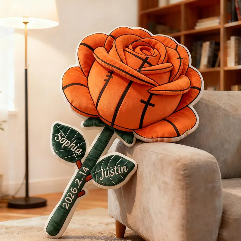 Personalized Basketball Rose Pillow for Couples with Names and Date Perfect Valentine's Day Gift