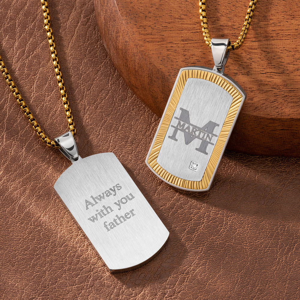 Personalized Initial Dog Tag Necklace with Engraved Name and Text Daily Wear Anniversary Birthday Gift for Men