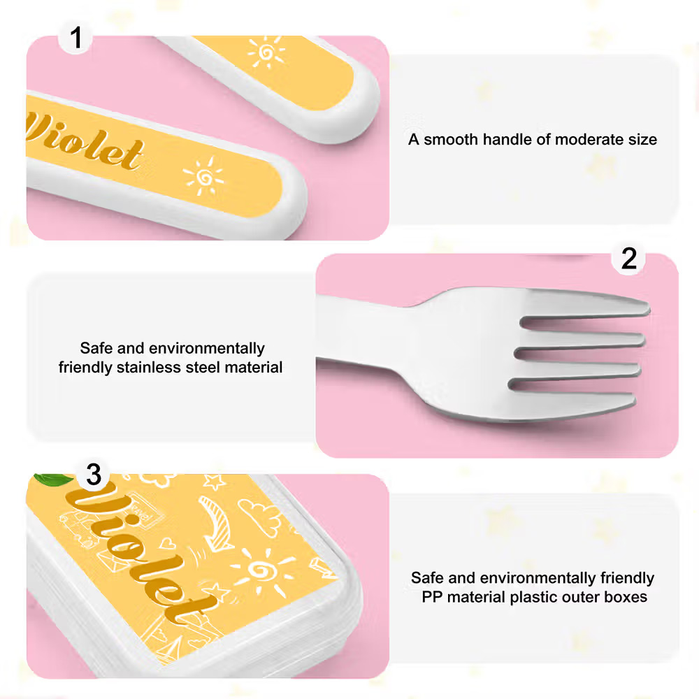Personalized Dream Horse Animal Safe Stainless Steel Kid's Fork Spoon Knife 3 Pcs Cutlery Set with Name and Case Birthday Gift