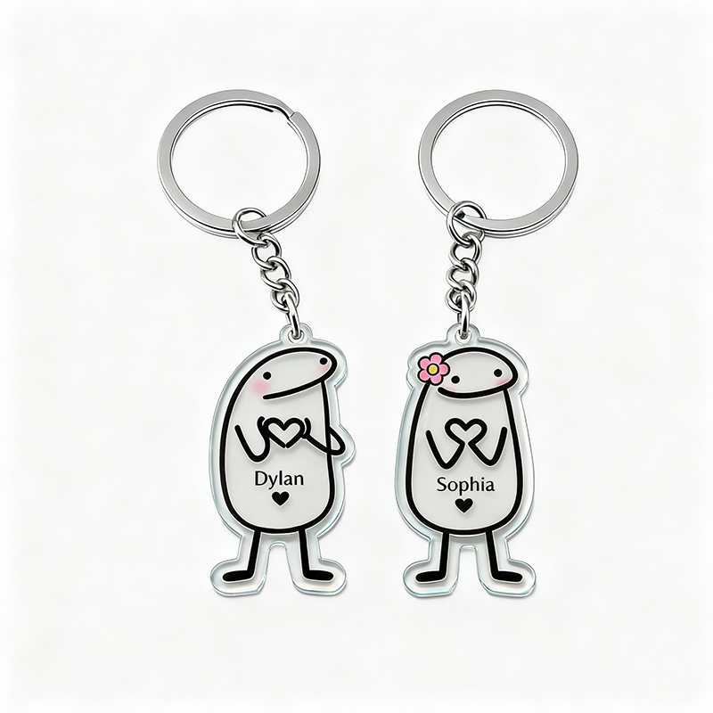 Personalized Heart Fluttering Moment Cartoon Keychain Engraved Keychain Whimsical Gift for Couples