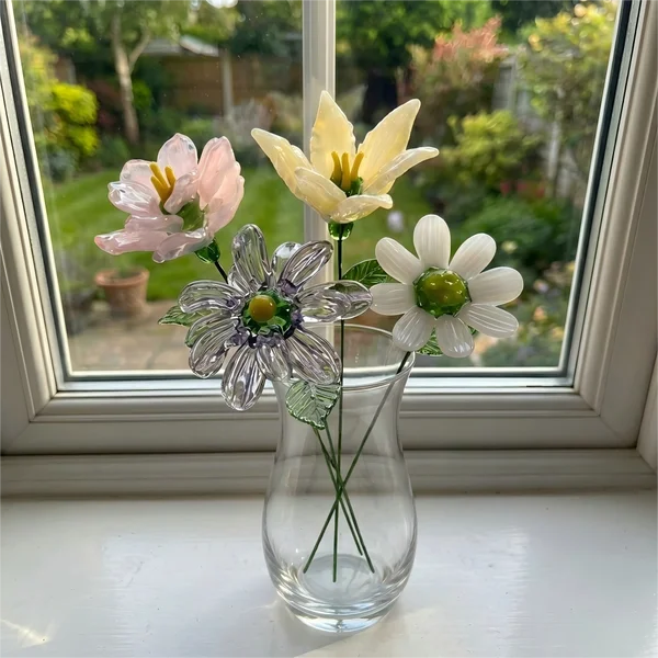 Personalized Glass Birth Month Flower Birth Flower Gift Hand Blown Spring Flower Glass Flower Bouquet Valentine's Day Gift For Her Home Decor