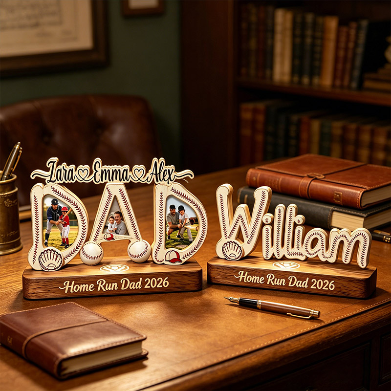 Personalized Baseball Desktop Wooden Home Dector Custom Name and Photo Baseball Dad Father's Day Gift