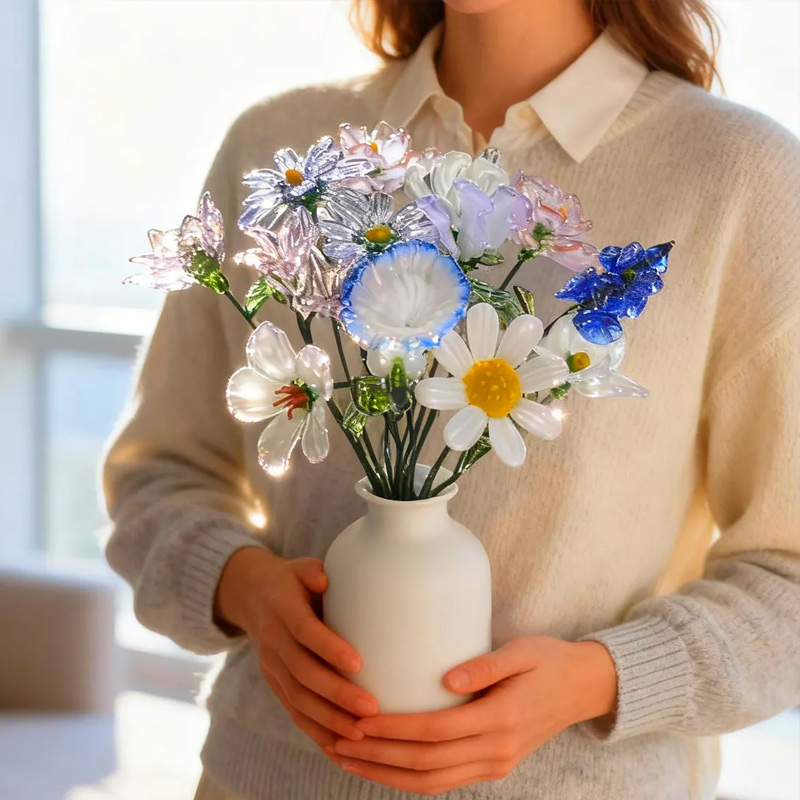 Personalized Glass Birthday Flowers Mother's Day Gifts Handcrafted Birth Flowers