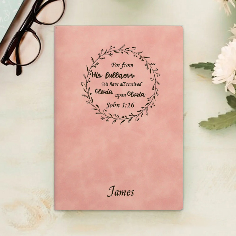 Personalized Wreath and Bible Verse Journal Leather A5 Notebook with Name Custom Religious Prayer Notebook Birthday Easter Christmas Gift for Women