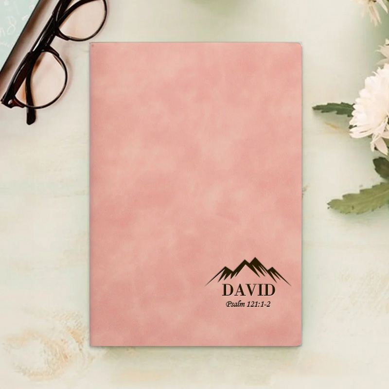Personalized Mountain Prayer Journal Leather A5 Notebook with Name Birthday Gift Easter Christmas Gift for Men and Boys