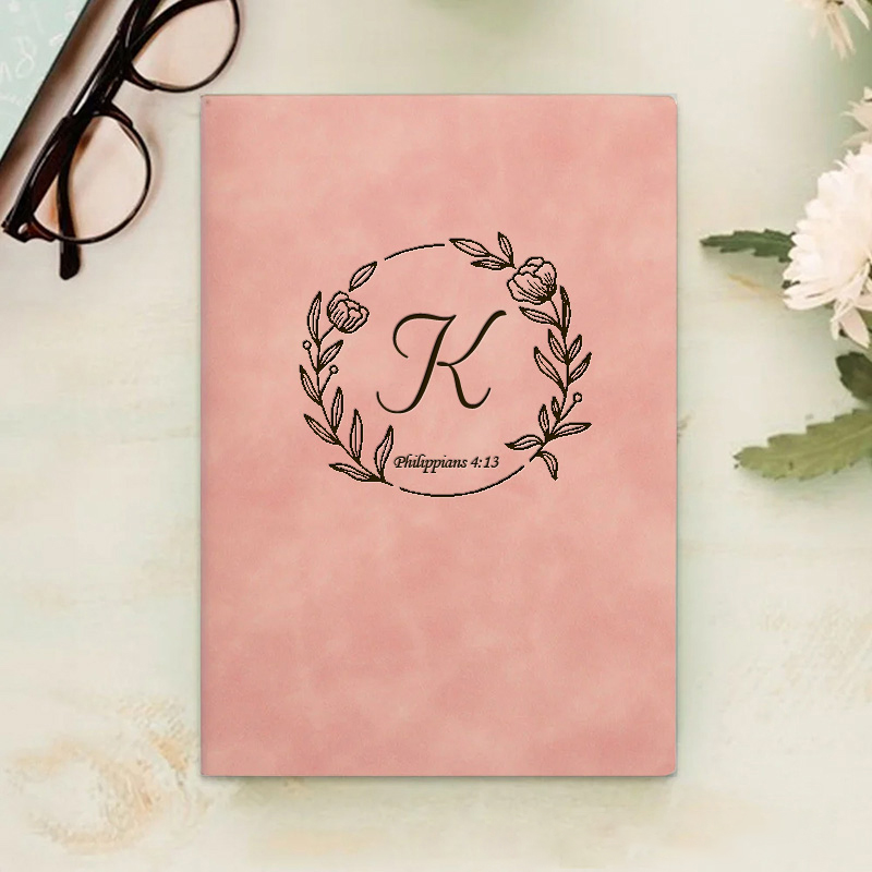 Personalized Circular Floral Wreath Prayer Journal A5 Notebook with Monogram Name Christian Notebook Back to School Gift Christmas Gift for Girls