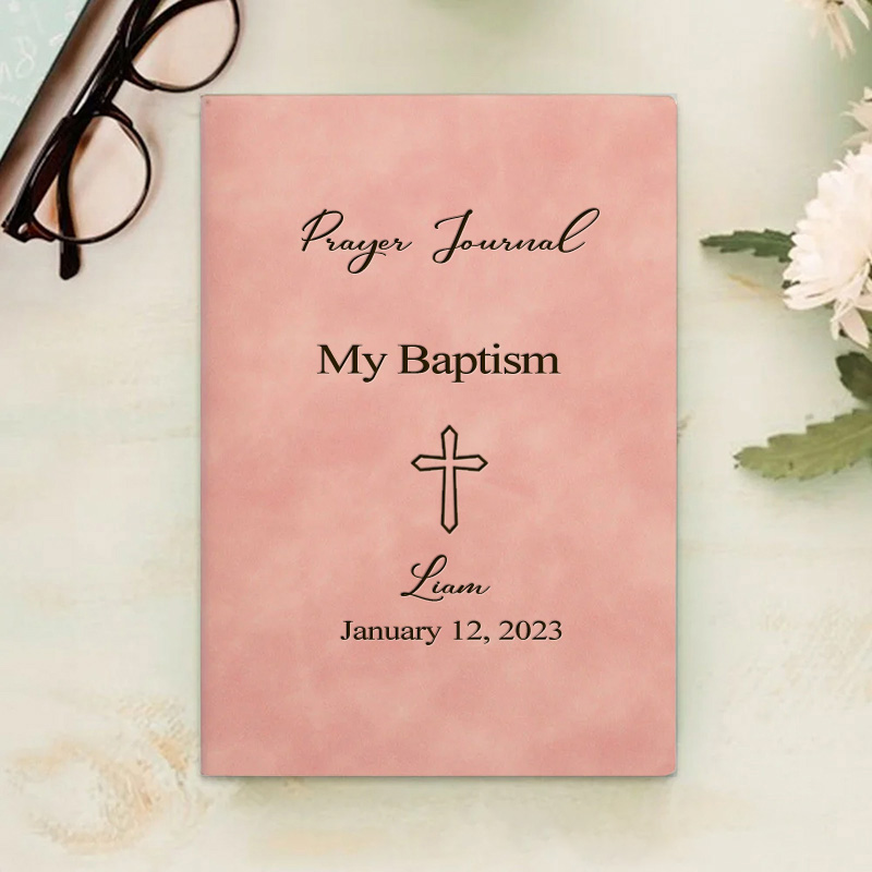 Personalized Baptism Prayer Journal Leather A5 Notebook with Name and Date Bible Study Notebook Baptism Gift for Boys and Girls