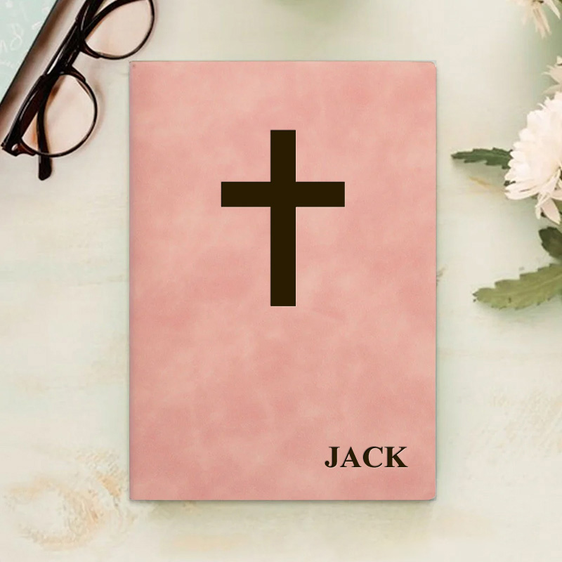 Personalized Cross Daily Prayer Journal Leather A5 Notebook with Name Christian Gift for Men Women Religious Bible Verse Gift Pastor Notebook Gift
