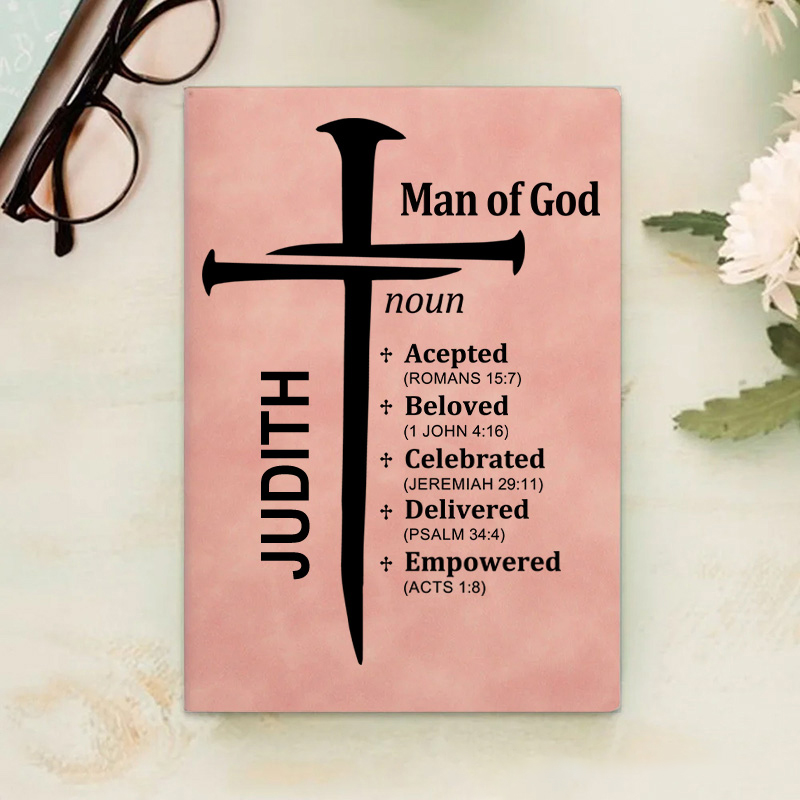 Personalized Nail Cross of God Bible Verse Prayer Journal Leather A5 Notebook with Name Church Study Birthday Gift Religious Gift for Family Friends