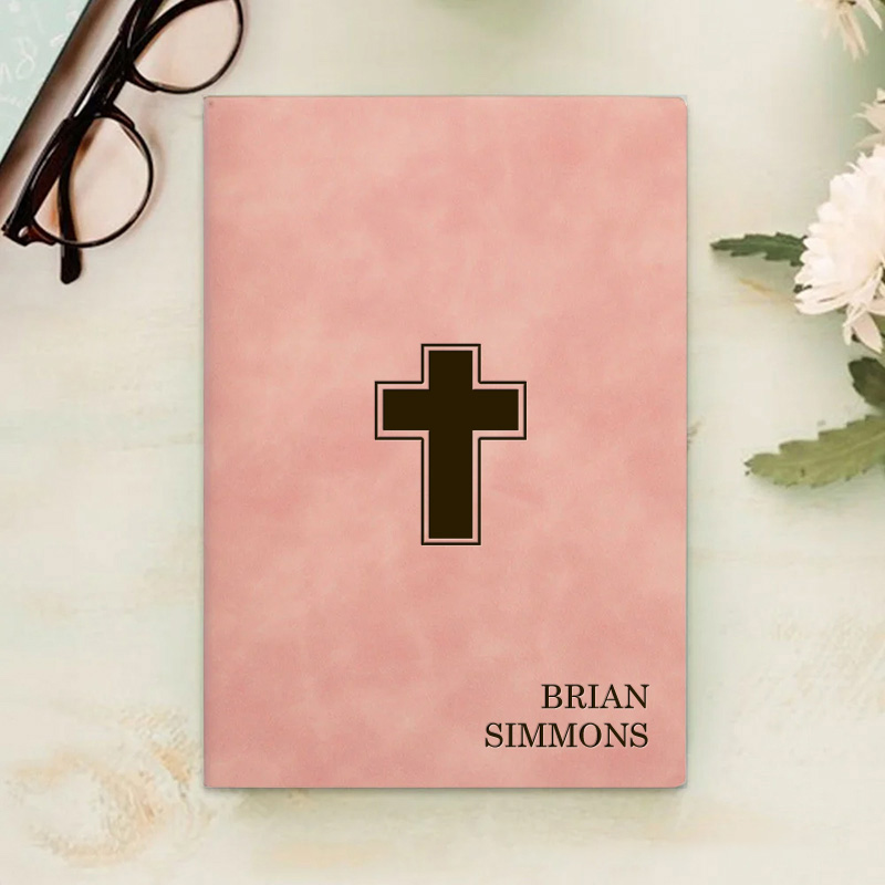 Personalized Cross Prayer Journal Leather A5 Notebook with Name Religious Bible Study Notebook First Communion Gifts Confirmation Gift Religious Gift