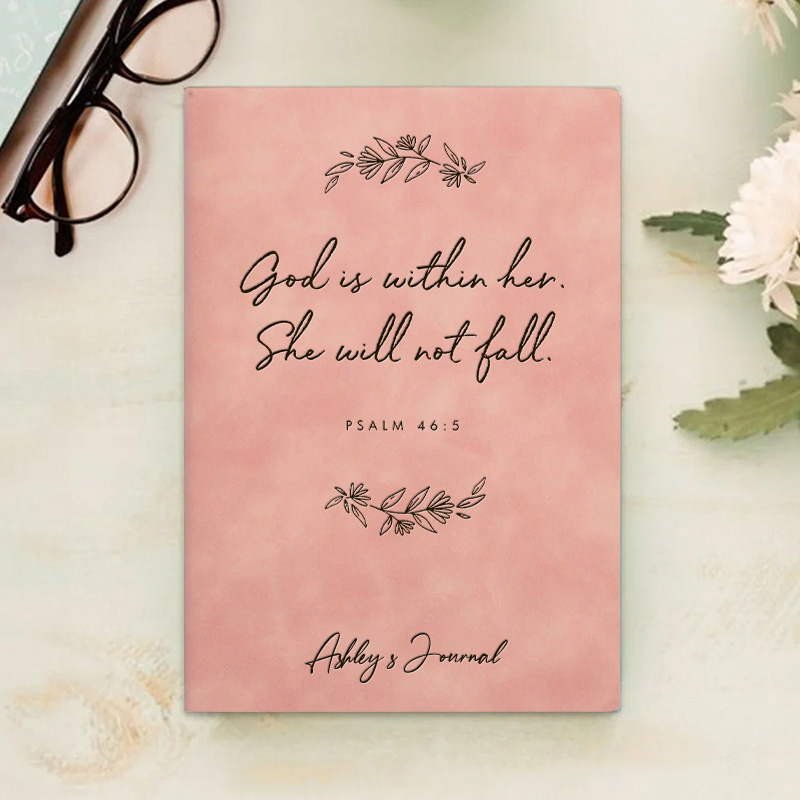 Personalized Psalm 46:5 Prayer Journal Leather A6 Devotional Notebook with Name Custom Christian Notebook Religious Faith Gift Christian Gift for Her