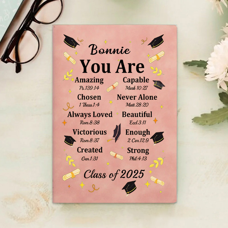 Personalized Retro Bible Chapter Graduation Cap Prayer Journal Leather A5 Notebook with Name and Year Church Study Graduation Gift for Prayer Graduate