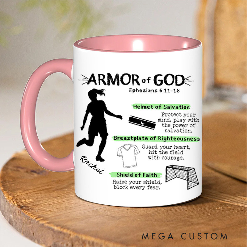 Personalized Armor of God for Soccer Ceramic Mug with Name Religious Inspirational Gift for Christians