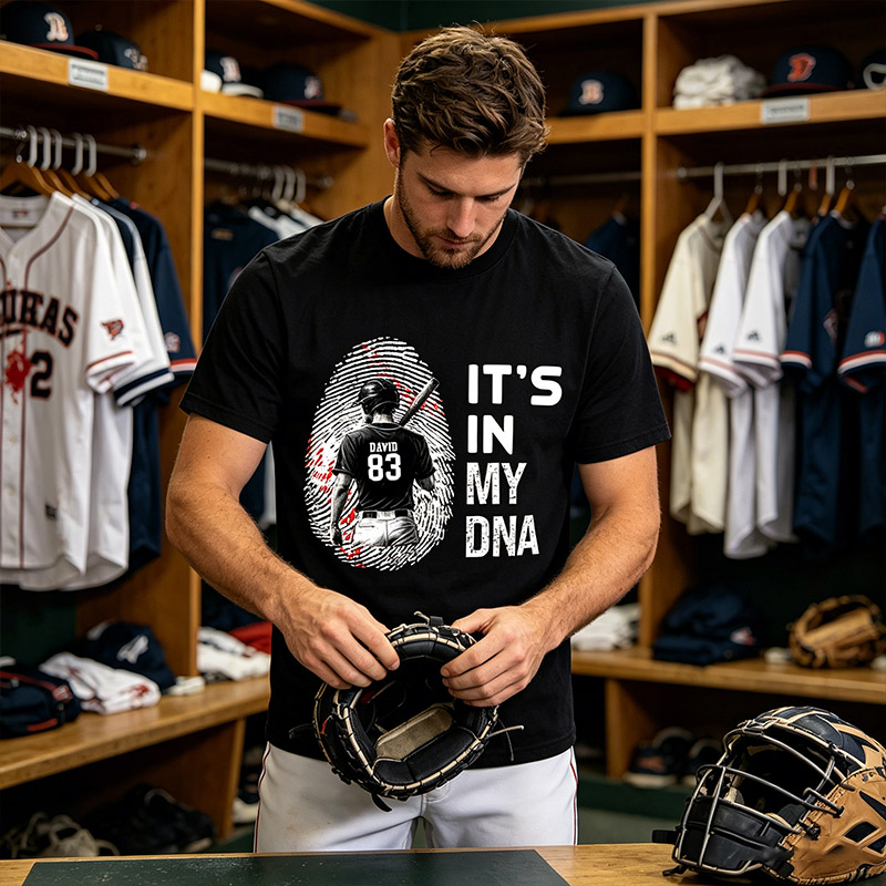 Personalized Baseball T-Shirt It's In My DNA Custom Name and Number Gift for Baseball Lovers
