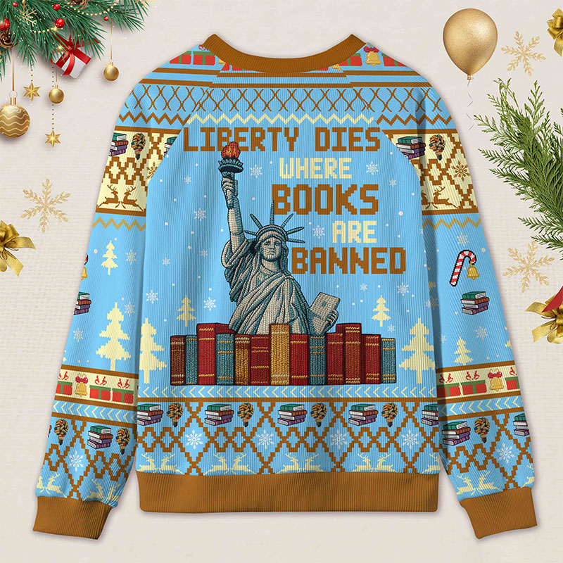 Personalized Freedom to Read Defiant Ugly Sweater Holiday Gift for Book Lovers