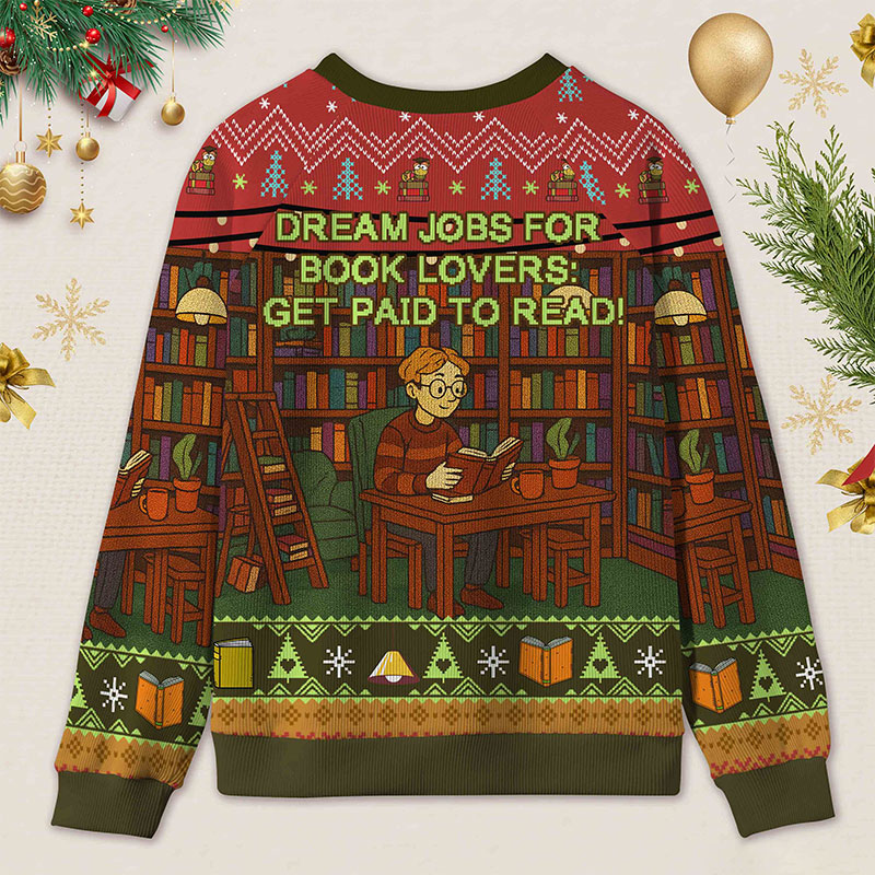 Personalized Library Interpretation Ugly Sweater Holiday Gift for Book Lovers
