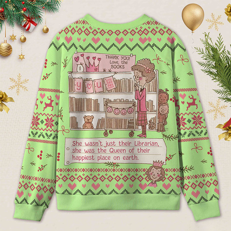 Personalized Heartwarming Librarian Compliments Ugly Sweater Holiday Gift for Book Lovers