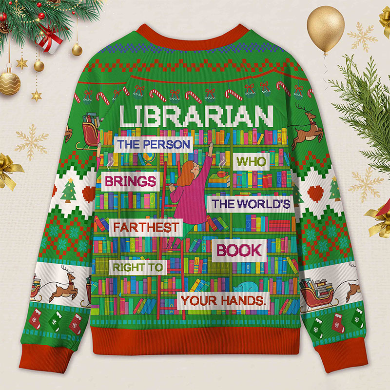 Personalized Librarian Tribute Ugly Sweater Office Holiday Party Gift for librarian