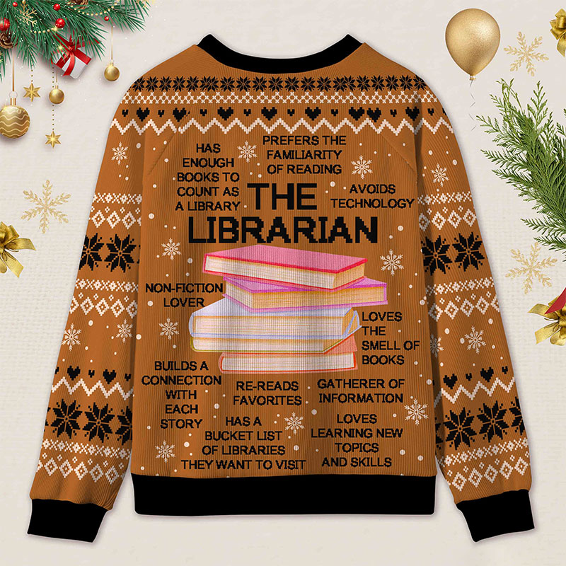 Personalized Librarian Book Spirit Ugly Sweater Holiday Gift for Librarians