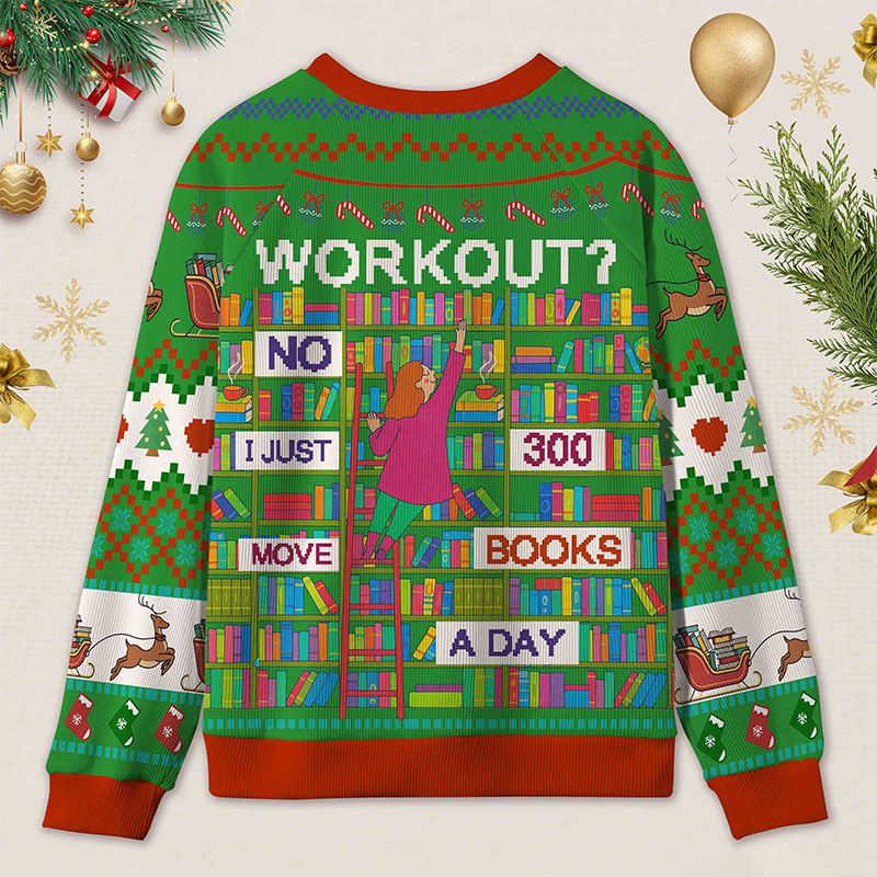 Personalized Book Lifting Workout Humor Ugly Sweater Office Holiday Party Gift for librarian