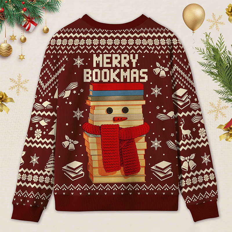 Personalized Bookish Christmas Cozy Ugly Sweater Festive Gift for Book Lovers