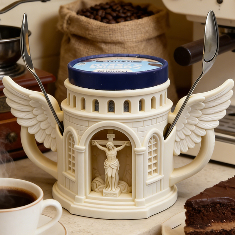 Personalized Jesus Angelic Wing Ice Cream Cozy Pint Holder 3D Printed with Spoon Slots Religious Gift for Christians